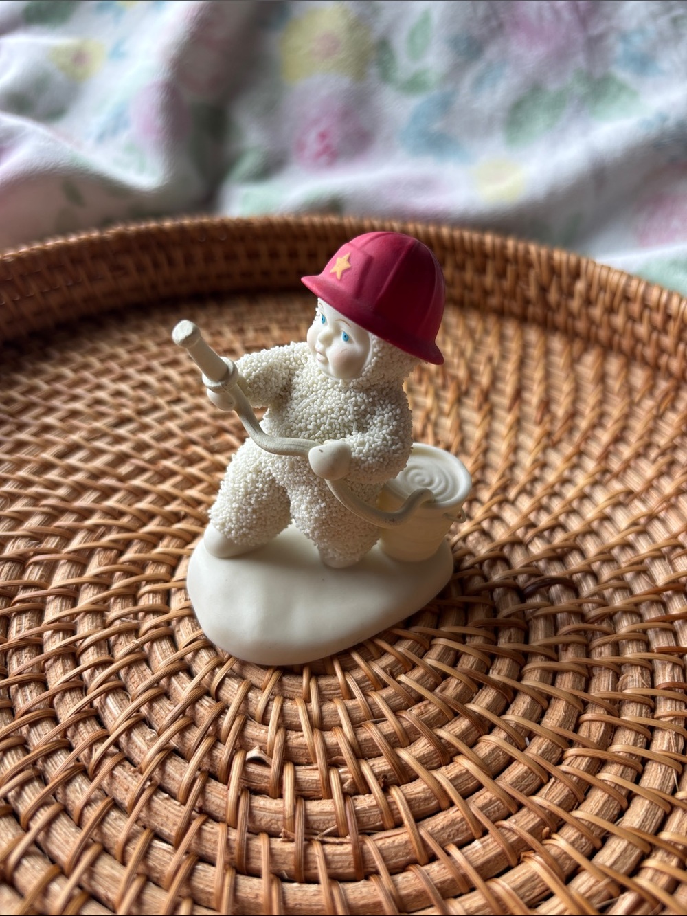 Department 56 White Pixie Firefighter Figurine with Pink Helmet